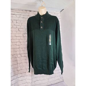 Club Room Mens Size Large Pine Grove Green Button Mock Sweater